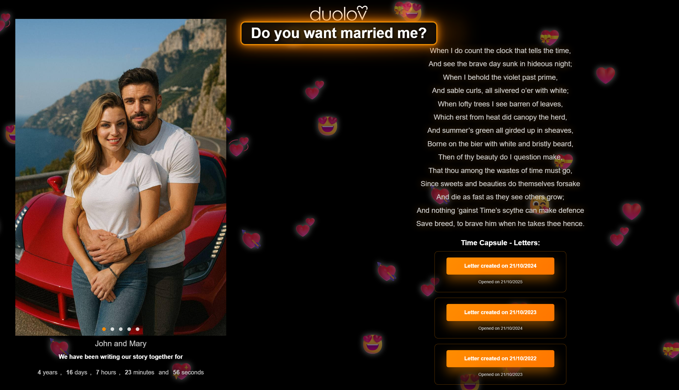 Sample preview of the Living Memories plan